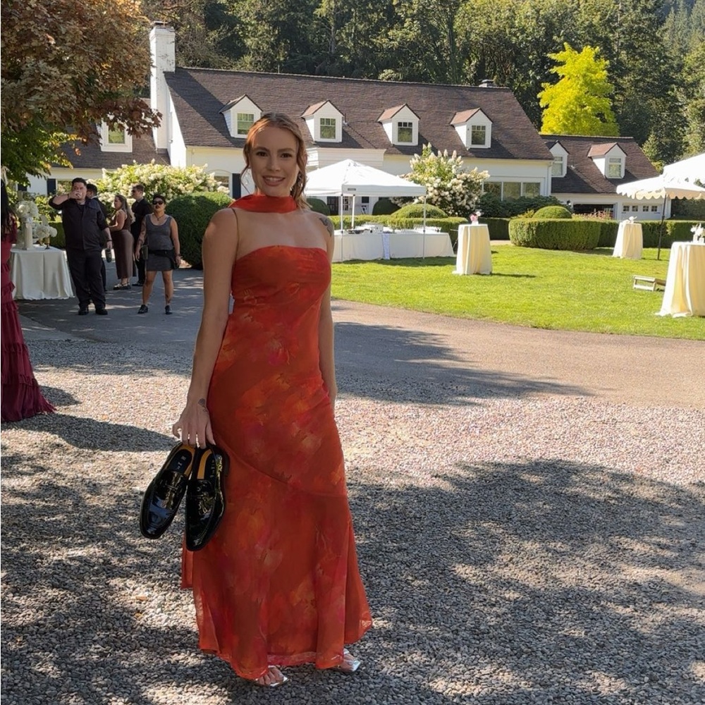 Peppermayo Strapless Red-Orange Dress